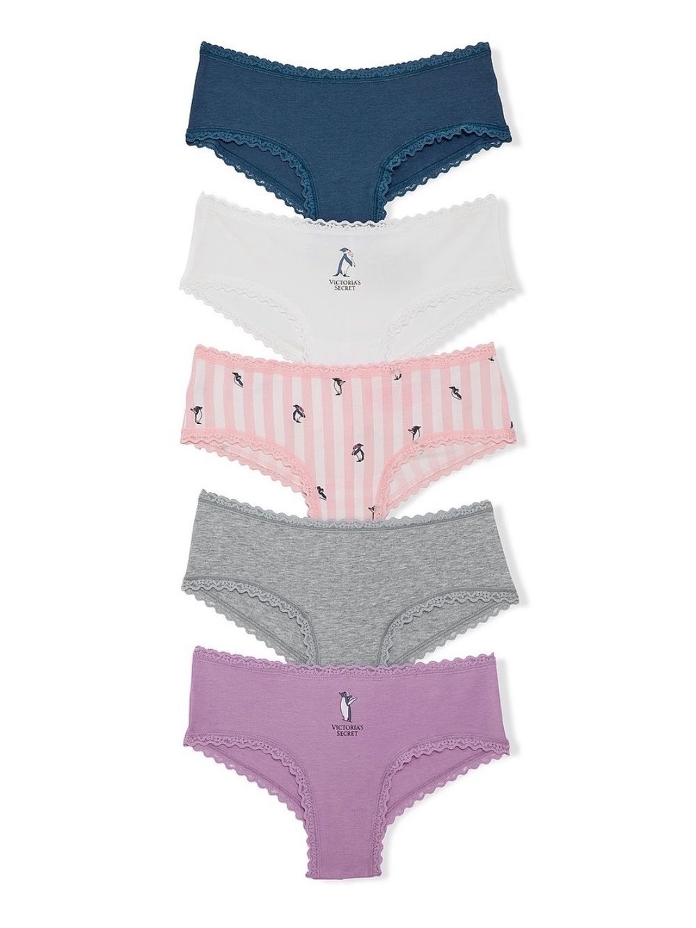 Victoria's Secret 5-Pack Hipster Panties in Navy, White, Pink, Gray, Purple
